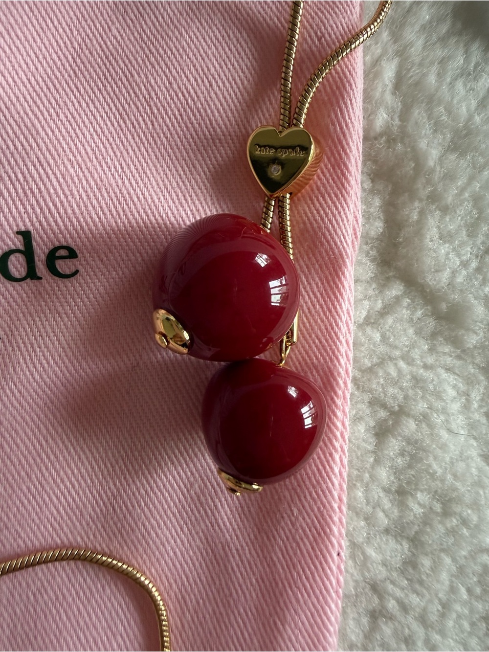 kate spade Tutti Fruity Gold-Tone Lariat Necklace with Red Cherry Charms - Picture 2 of 2